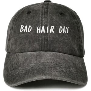 Unisex Black Washed Bad Hair Day Embroidery Adjustable Size Classic Baseball Cap
